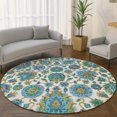 thumbnail image 1 of Addison Rugs Mayfield Premium Machine Washable Traditional Global Aqua Round Rug, 8' x 8', 1 of 6