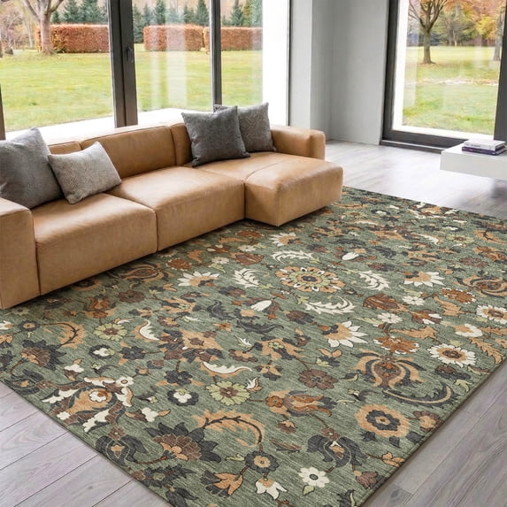 Addison Rugs Mayfield Premium Machine Washable Traditional Global Basil Rectangle Rug, 8' x 10'