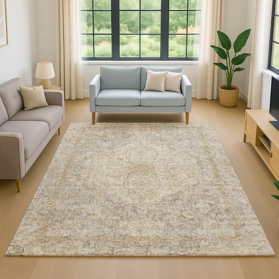 Addison Rugs Mayfield Premium Machine Washable Traditional Global Beige Rectangle Rug, 5' x 7'6"
