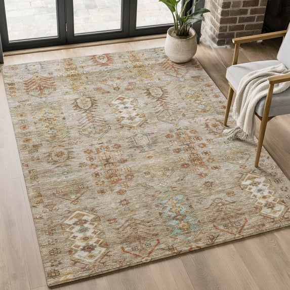 Addison Rugs Mayfield Premium Machine Washable Traditional Global Beige Rectangle Rug, 8' X 10' Machine Washable Traditional Global Beige Oversized Sherpa Throw Blanket