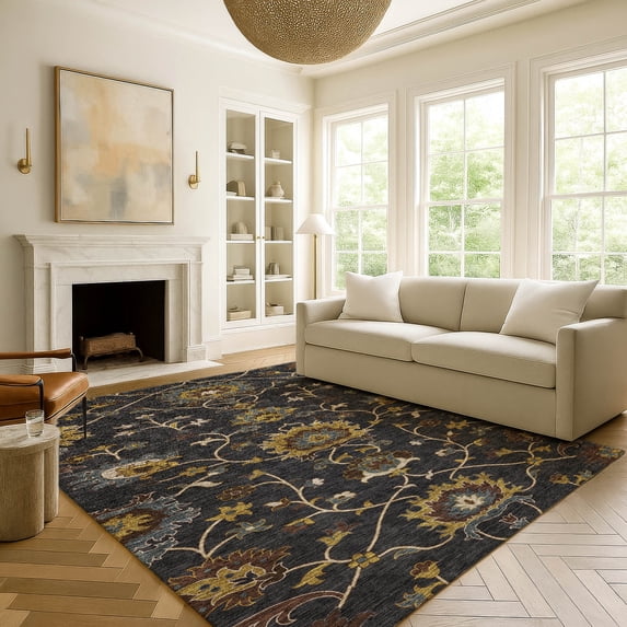 Addison Rugs Mayfield Premium Machine Washable Traditional Global Black Rectangle Rug, 3' x 5'
