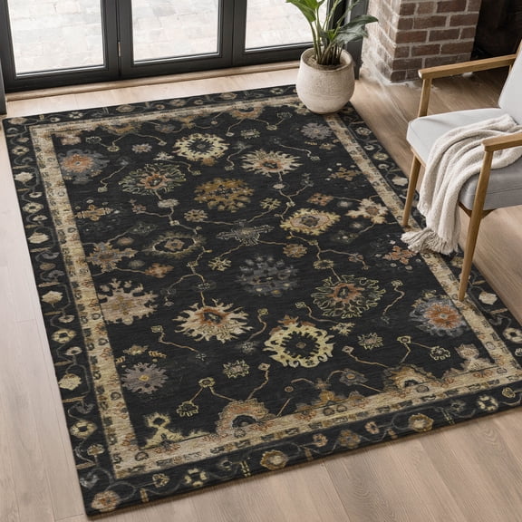 Addison Rugs Mayfield Premium Machine Washable Traditional Global Black Rectangle Rug, 5' x 7'6"