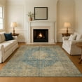 thumbnail image 1 of Addison Rugs Mayfield Premium Machine Washable Traditional Global Blue Rectangle Rug, 2'6" X 3'10" Machine Washable Traditional Global Blue Oversized Sherpa Throw Blanket, 1 of 7