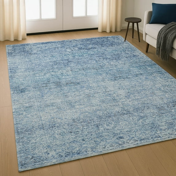 Addison Rugs Mayfield Premium Machine Washable Traditional Global Blue Rectangle Rug, 8' X 10' Machine Washable Traditional Global Blue Oversized Sherpa Throw Blanket