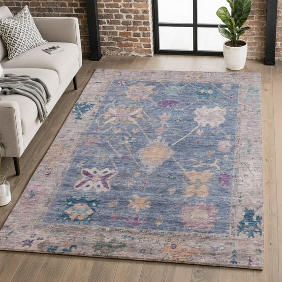 Addison Rugs Mayfield Premium Machine Washable Traditional Global Blue Rectangle Rug, 8' X 10' Machine Washable Traditional Global Blue Oversized Sherpa Throw Blanket
