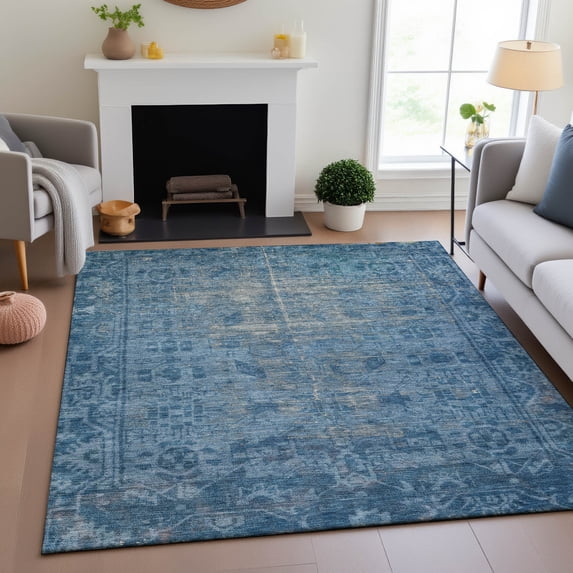 Addison Rugs Mayfield Premium Machine Washable Traditional Global Blue Rectangle Rug, 8' x 10'