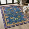 thumbnail image 1 of Addison Rugs Mayfield Premium Machine Washable Traditional Global Blue Rectangle Rug, 9' X 12' Machine Washable Traditional Global Blue Oversized Sherpa Throw Blanket, 1 of 6