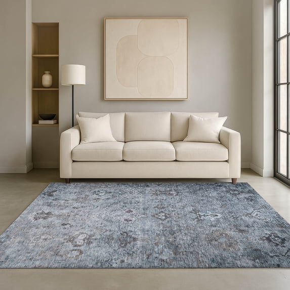 Addison Rugs Mayfield Premium Machine Washable Traditional Global Blue Rectangle Rug, 9' x 12'