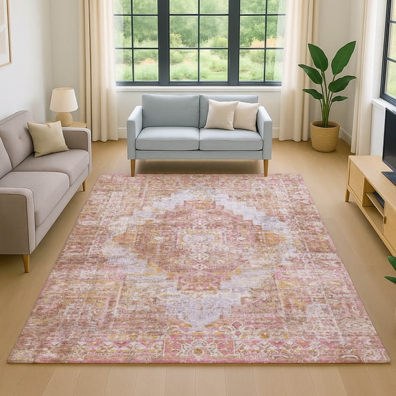 Addison Rugs Mayfield Premium Machine Washable Traditional Global Blush Rectangle Rug, 3' x 5'