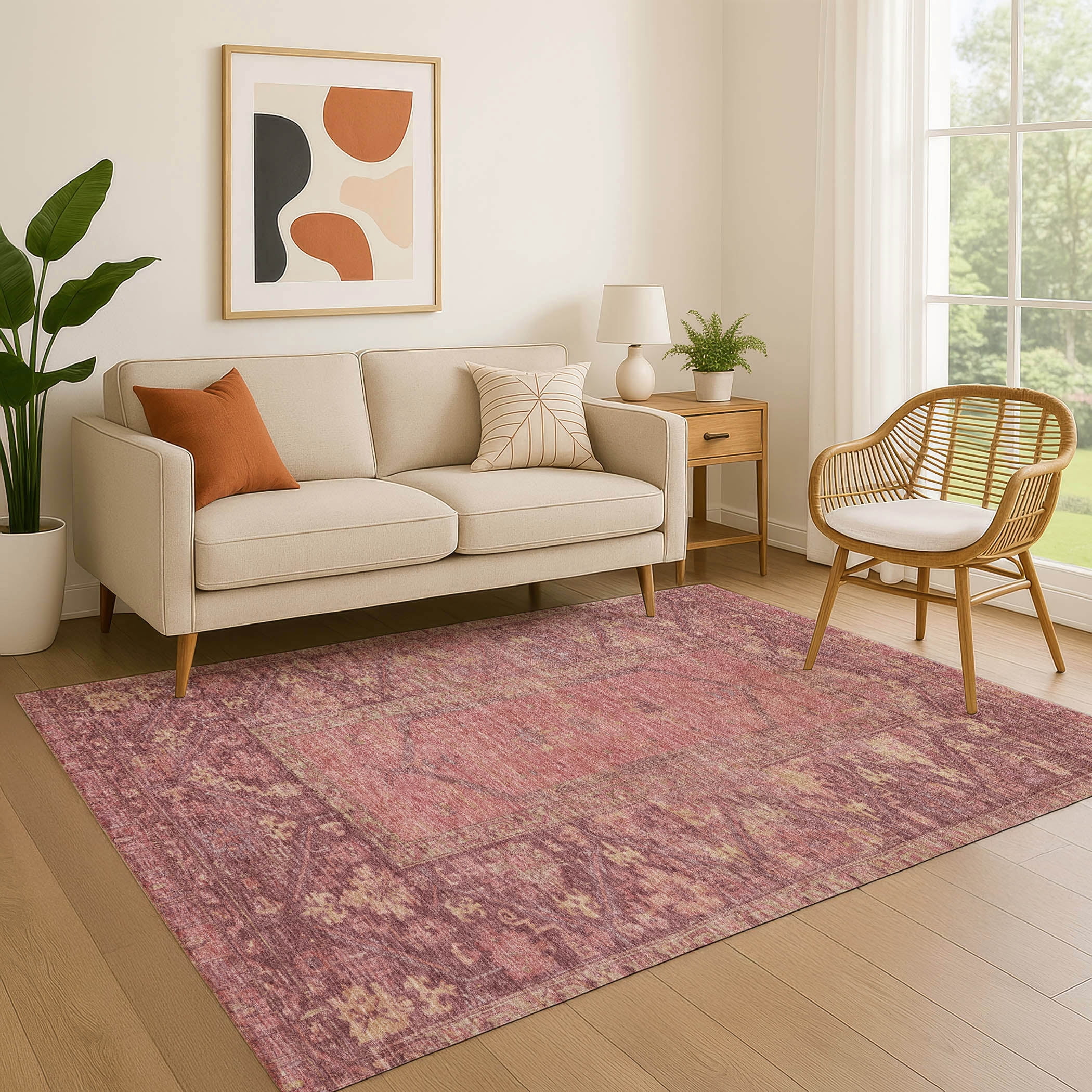 Addison Rugs Mayfield Premium Machine Washable Traditional Global Blush ...