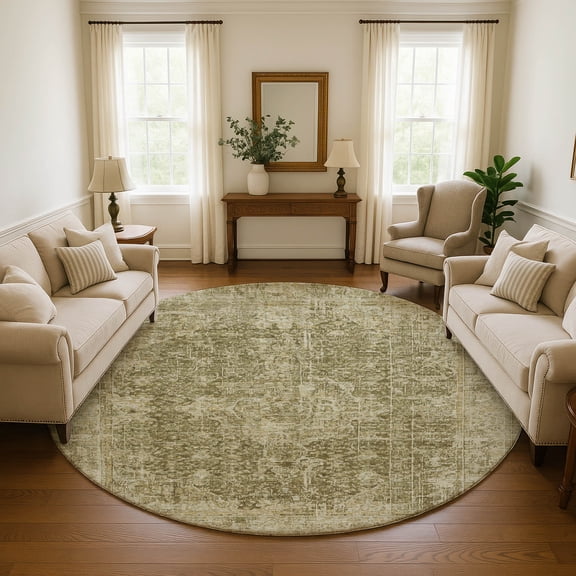 Addison Rugs Mayfield Premium Machine Washable Traditional Global Brown Round Rug, 8' x 8'