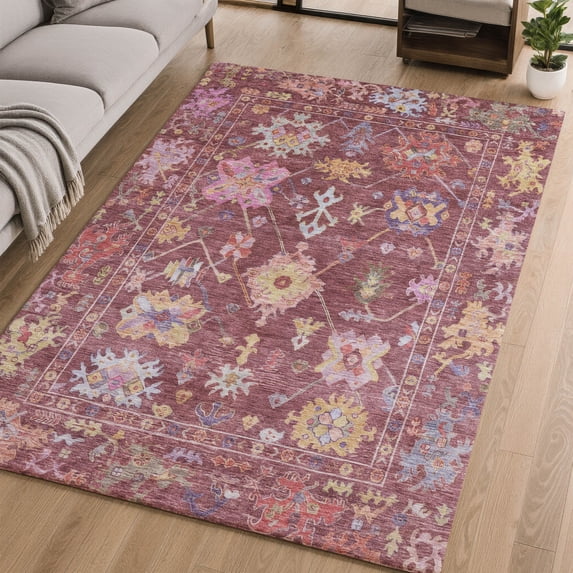 Addison Rugs Mayfield Premium Machine Washable Traditional Global Burgundy Rectangle Rug, 3' x 5'