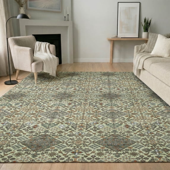 Addison Rugs Mayfield Premium Machine Washable Traditional Global Celery Rectangle Rug, 9' x 12'
