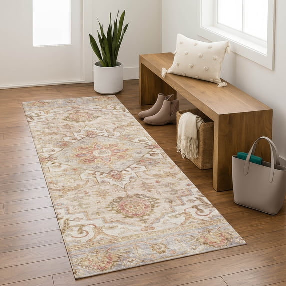 Addison Rugs Mayfield Premium Machine Washable Traditional Global Coral Runner Rug, 2'3" x 7'6"