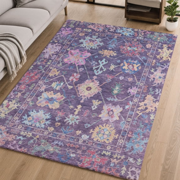 Addison Rugs Mayfield Premium Machine Washable Traditional Global Eggplant Rectangle Rug, 10' x 14'