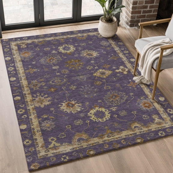 Addison Rugs Mayfield Premium Machine Washable Traditional Global Eggplant Rectangle Rug, 5' X 7'6" Machine Washable Traditional Global Eggplant Oversized Sherpa Throw Blanket
