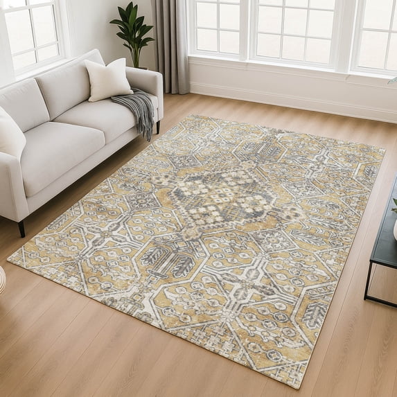 Addison Rugs Mayfield Premium Machine Washable Traditional Global Gold Rectangle Rug, 10' x 14'