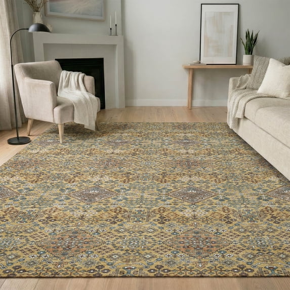 Addison Rugs Mayfield Premium Machine Washable Traditional Global Gold Rectangle Rug, 9' x 12'