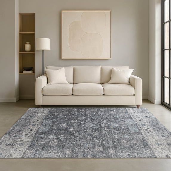 Addison Rugs Mayfield Premium Machine Washable Traditional Global Gray Rectangle Rug, 9' x 12'