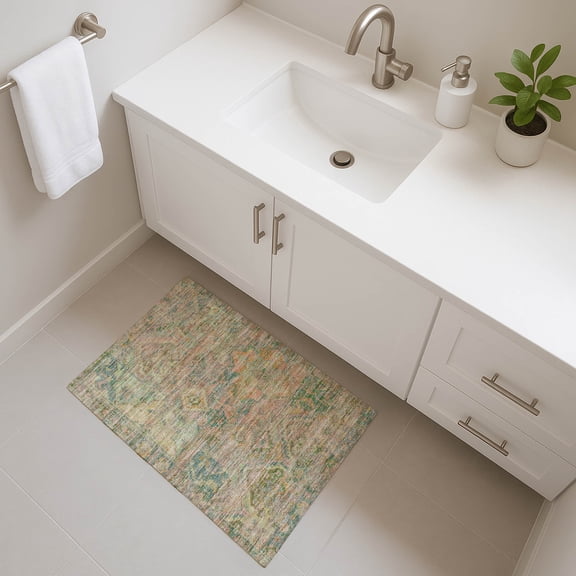 Addison Rugs Mayfield Premium Machine Washable Traditional Global Green Rectangle Rug, 1'8" x 2'6"