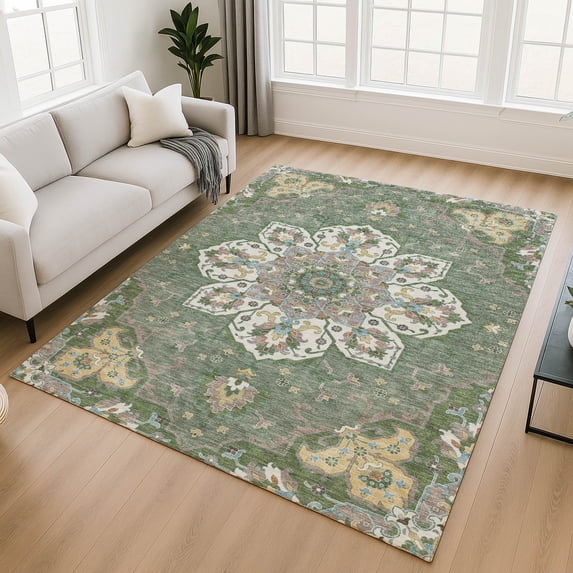 Addison Rugs Mayfield Premium Machine Washable Traditional Global Green Rectangle Rug, 10' x 14'
