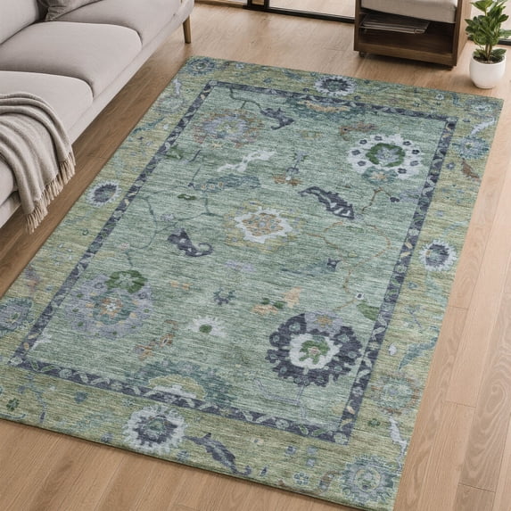 Addison Rugs Mayfield Premium Machine Washable Traditional Global Green Rectangle Rug, 3' x 5'