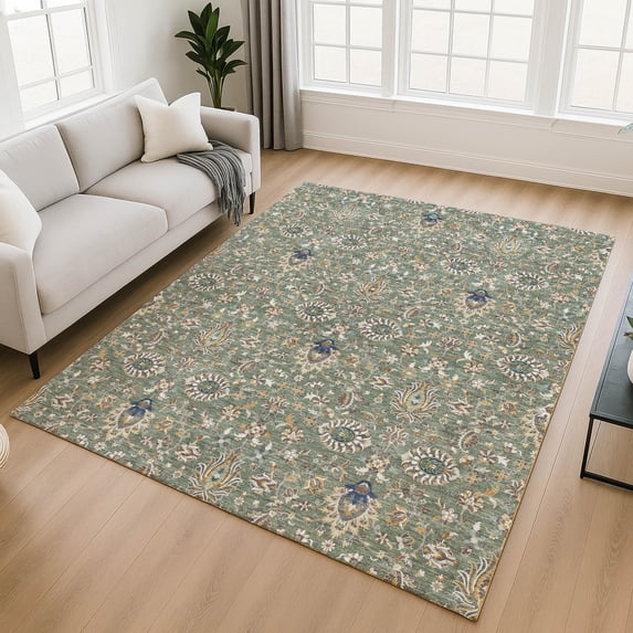 Addison Rugs Mayfield Premium Machine Washable Traditional Global Green Rectangle Rug, 9' x 12'