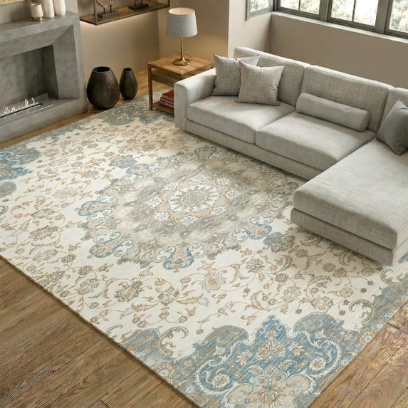 Addison Rugs Mayfield Premium Machine Washable Traditional Global Ivory Rectangle Rug, 5' x 7'6"