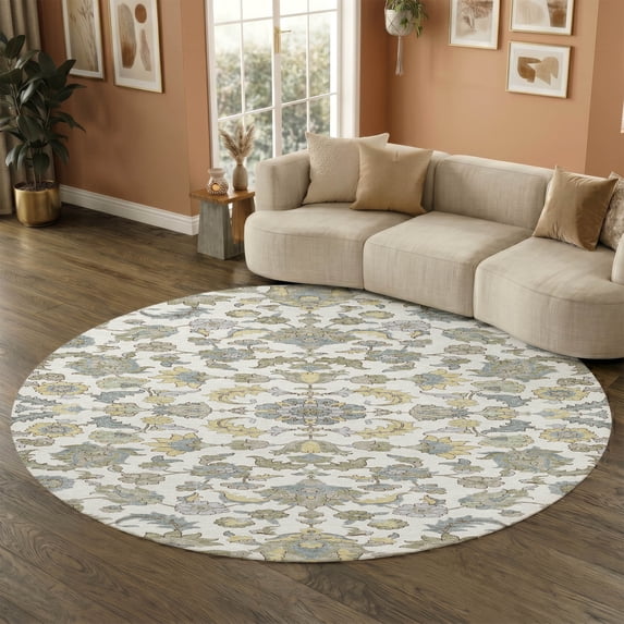 Addison Rugs Mayfield Premium Machine Washable Traditional Global Ivory Round Rug, 8' x 8'