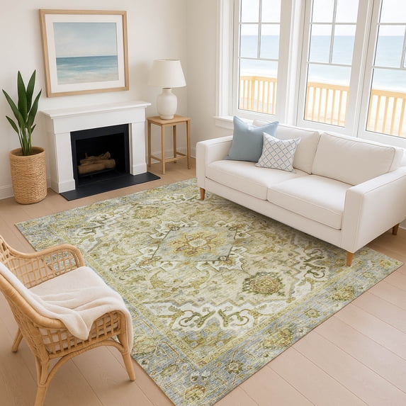 Addison Rugs Mayfield Premium Machine Washable Traditional Global Khaki Rectangle Rug, 10' x 14'