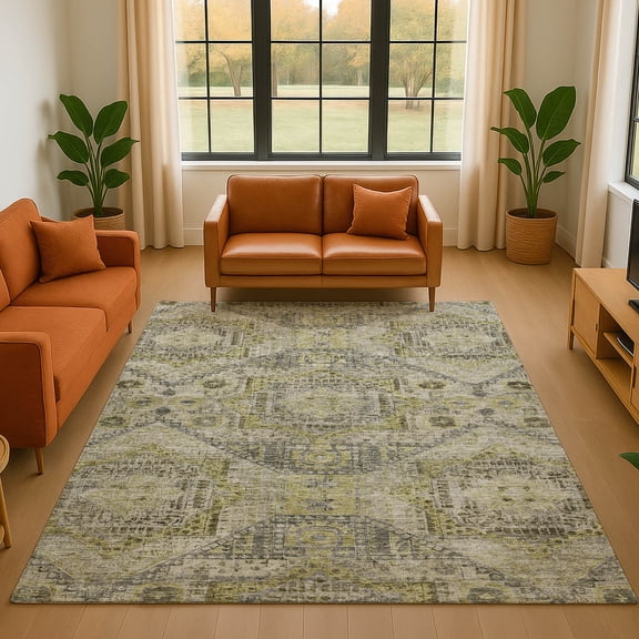Addison Rugs Mayfield Premium Machine Washable Traditional Global Khaki Rectangle Rug, 5' x 7'6"