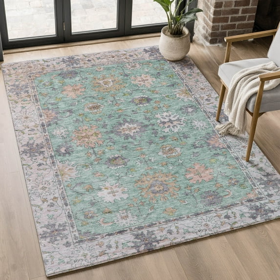 Addison Rugs Mayfield Premium Machine Washable Traditional Global Mint Rectangle Rug, 9' X 12' Machine Washable Traditional Global Mint Oversized Sherpa Throw Blanket