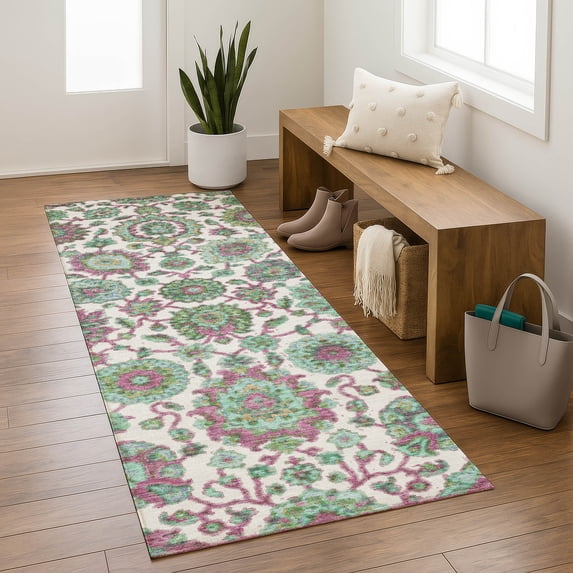 Addison Rugs Mayfield Premium Machine Washable Traditional Global Mint Runner Rug, 2'3" x 7'6"