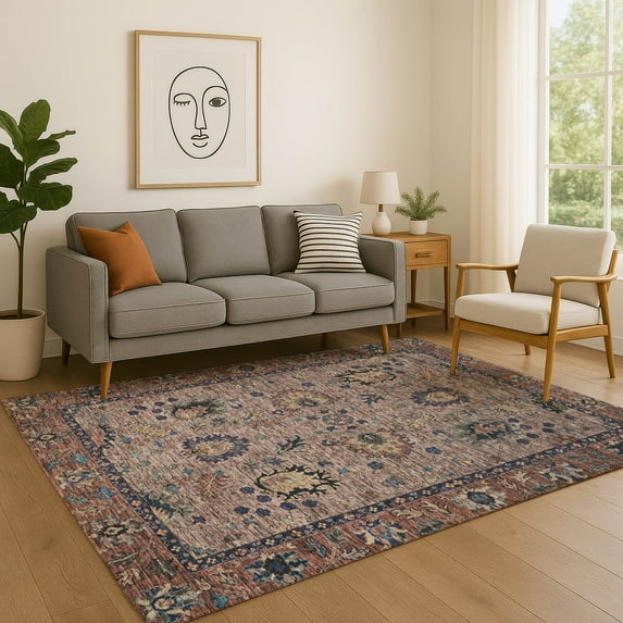 Addison Rugs Mayfield Premium Machine Washable Traditional Global Mocha Rectangle Rug, 10' X 14' Machine Washable Traditional Global Mocha Oversized Sherpa Throw Blanket