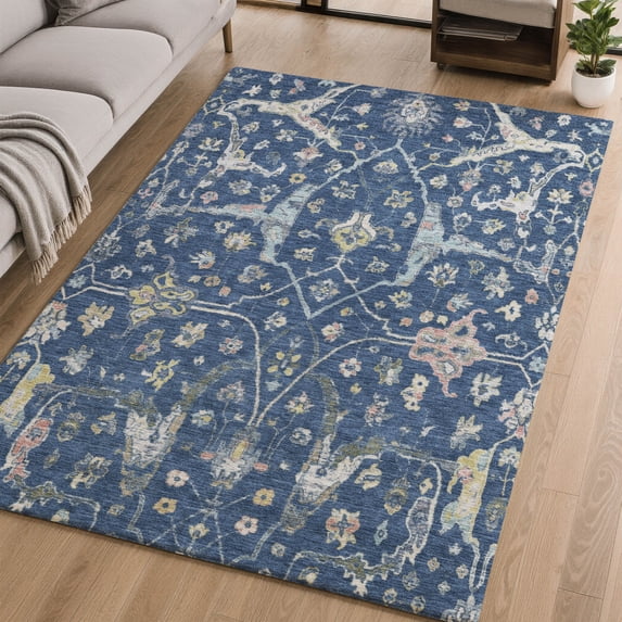Addison Rugs Mayfield Premium Machine Washable Traditional Global Navy Rectangle Rug, 8' x 10'