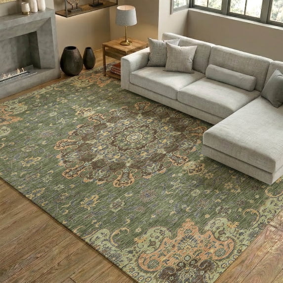 Addison Rugs Mayfield Premium Machine Washable Traditional Global Olive Rectangle Rug, 5' x 7'6"