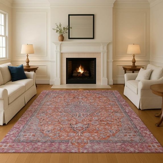 Addison Rugs Mayfield Premium Machine Washable Traditional Global Orange Rectangle Rug, 2'6" X 3'10" Machine Washable Traditional Global Orange Oversized Sherpa Throw Blanket