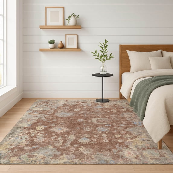 Addison Rugs Mayfield Premium Machine Washable Traditional Global Paprika Rectangle Rug, 9' x 12'