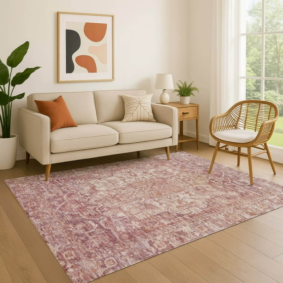 Addison Rugs Mayfield Premium Machine Washable Traditional Global Paprika Rectangle Rug, 9' x 12'