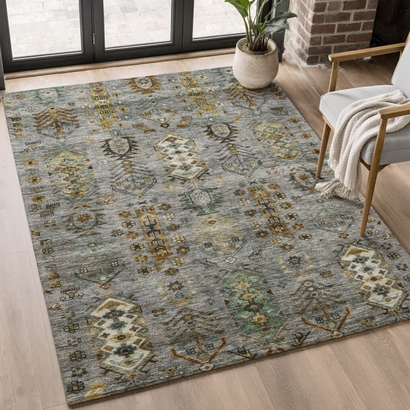 Addison Rugs Mayfield Premium Machine Washable Traditional Global Pewter Rectangle Rug, 5' x 7'6"