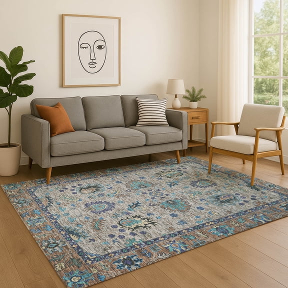 Addison Rugs Mayfield Premium Machine Washable Traditional Global Pewter Rectangle Rug, 5' x 7'6"