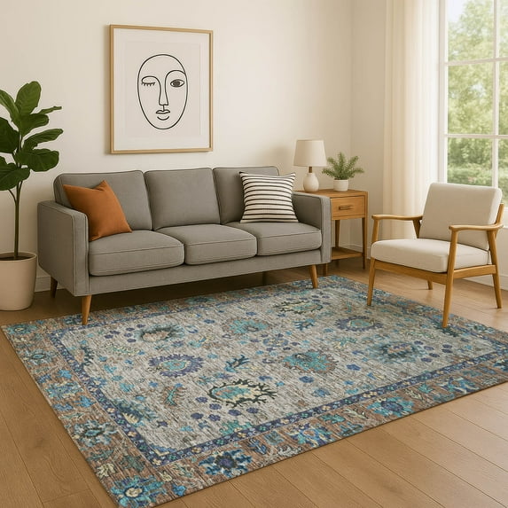 Addison Rugs Mayfield Premium Machine Washable Traditional Global Pewter Rectangle Rug, 9' x 12'