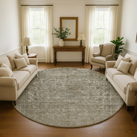 Addison Rugs Mayfield Premium Machine Washable Traditional Global Pewter Round Rug, 8' X 8' Machine Washable Traditional Global Pewter Oversized Sherpa Throw Blanket