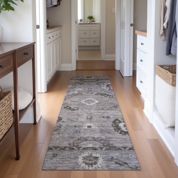 Addison Rugs Mayfield Premium Machine Washable Traditional Global Pewter Runner Rug, 2'3" x 7'6"