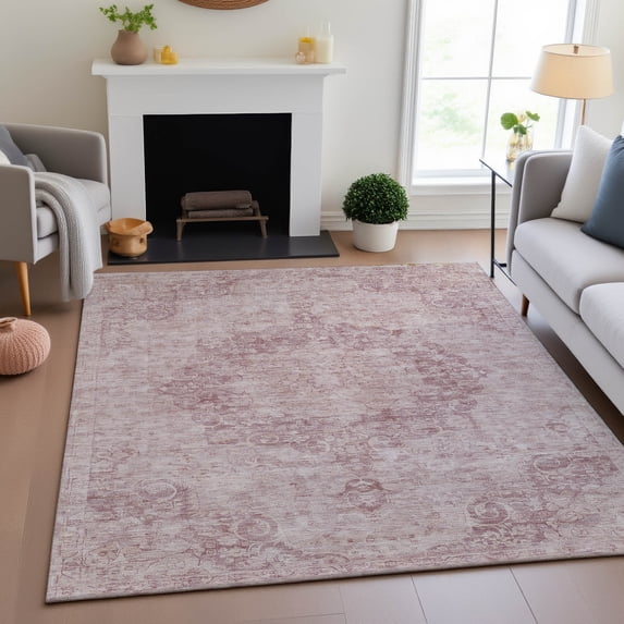 Addison Rugs Mayfield Premium Machine Washable Traditional Global Pink Rectangle Rug, 8' x 10'