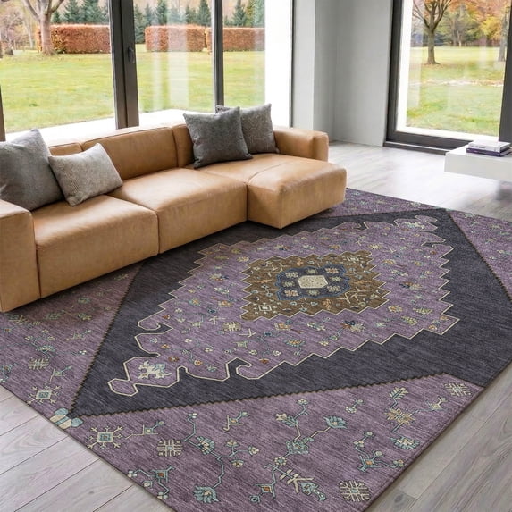 Addison Rugs Mayfield Premium Machine Washable Traditional Global Plum Rectangle Rug, 10' x 14'