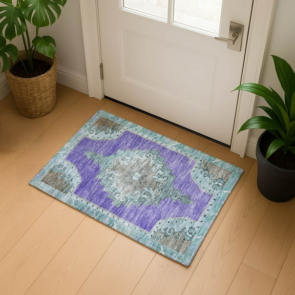 Addison Rugs Mayfield Premium Machine Washable Traditional Global Purple Rectangle Rug, 1'8" x 2'6"