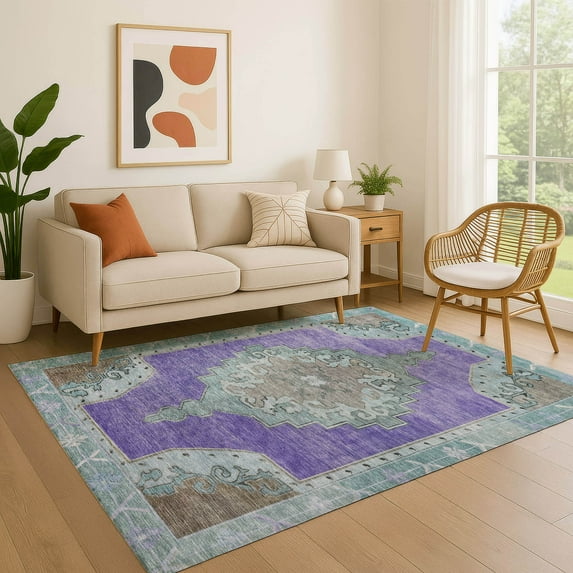 Addison Rugs Mayfield Premium Machine Washable Traditional Global Purple Rectangle Rug, 3' x 5'