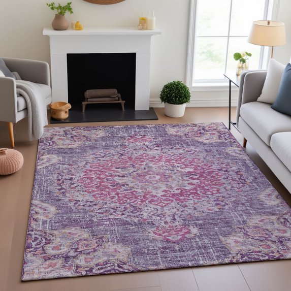 Addison Rugs Mayfield Premium Machine Washable Traditional Global Purple Rectangle Rug, 8' x 10'