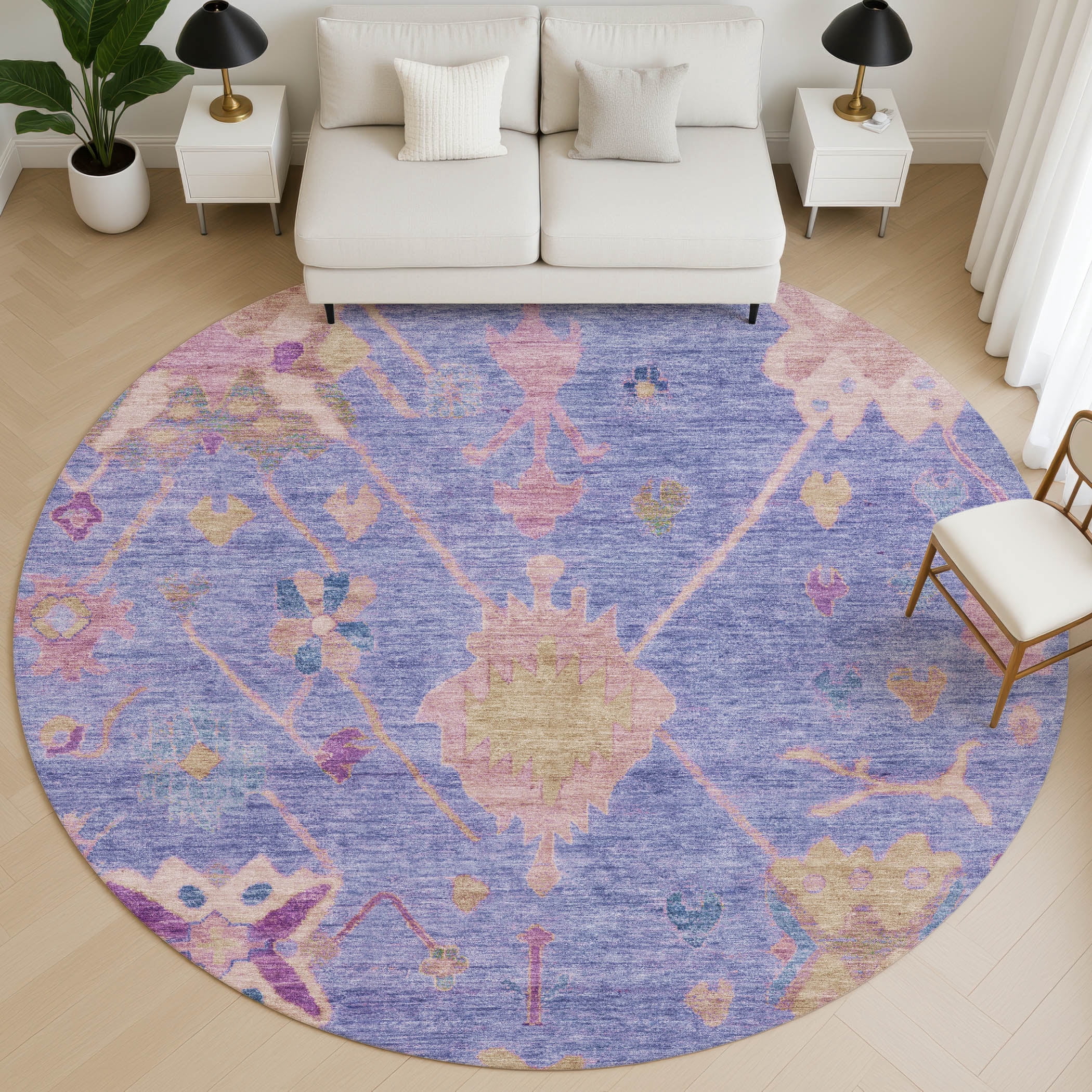 Purple Roung Rug Addison Rugs Mayfield Premium Machine Washable Traditional Global ...